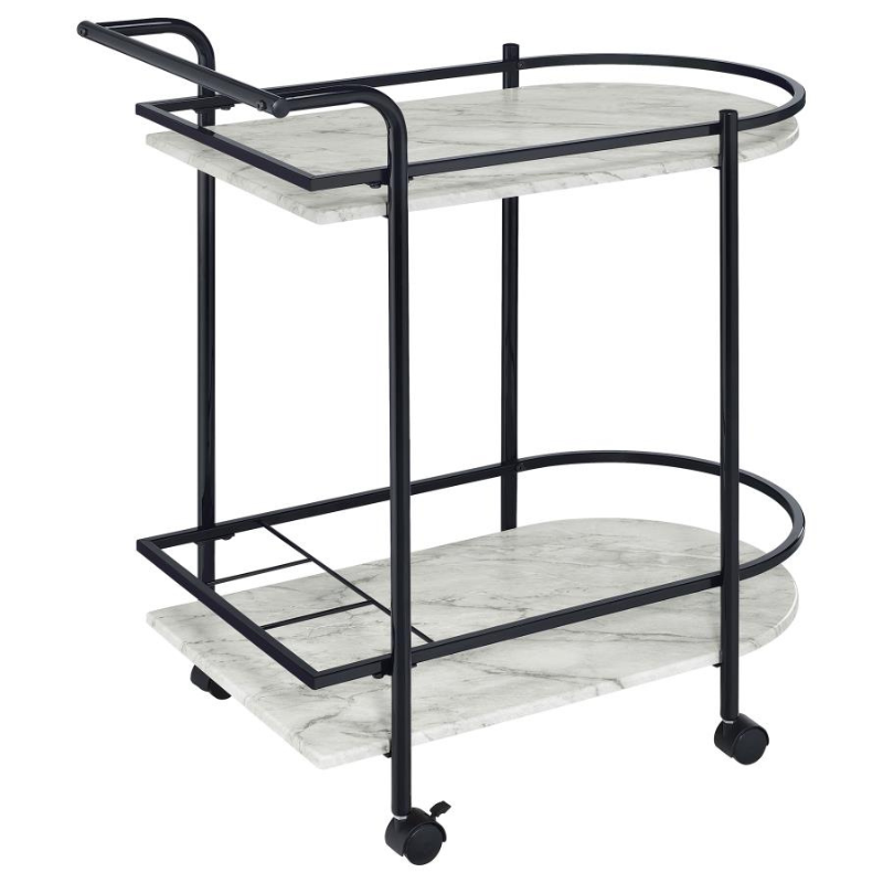 Desiree 2-Tier Faux Marble Shelf Metal Bar Cart Black - 181376