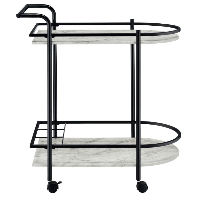 Desiree 2-Tier Faux Marble Shelf Metal Bar Cart Black - 181376