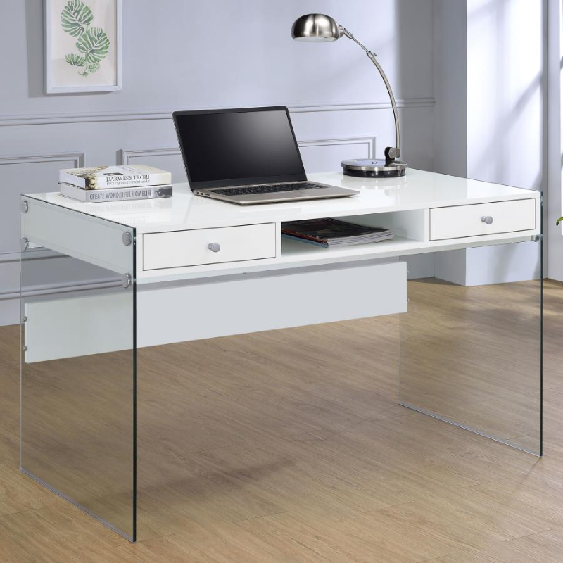 Dobrev 48-inch 2-Drawer Writing Desk White High Gloss – 800829