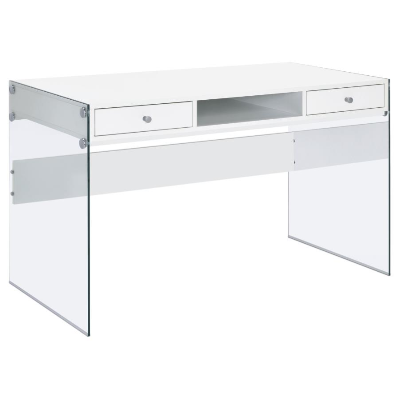 Dobrev 48-inch 2-Drawer Writing Desk White High Gloss – 800829