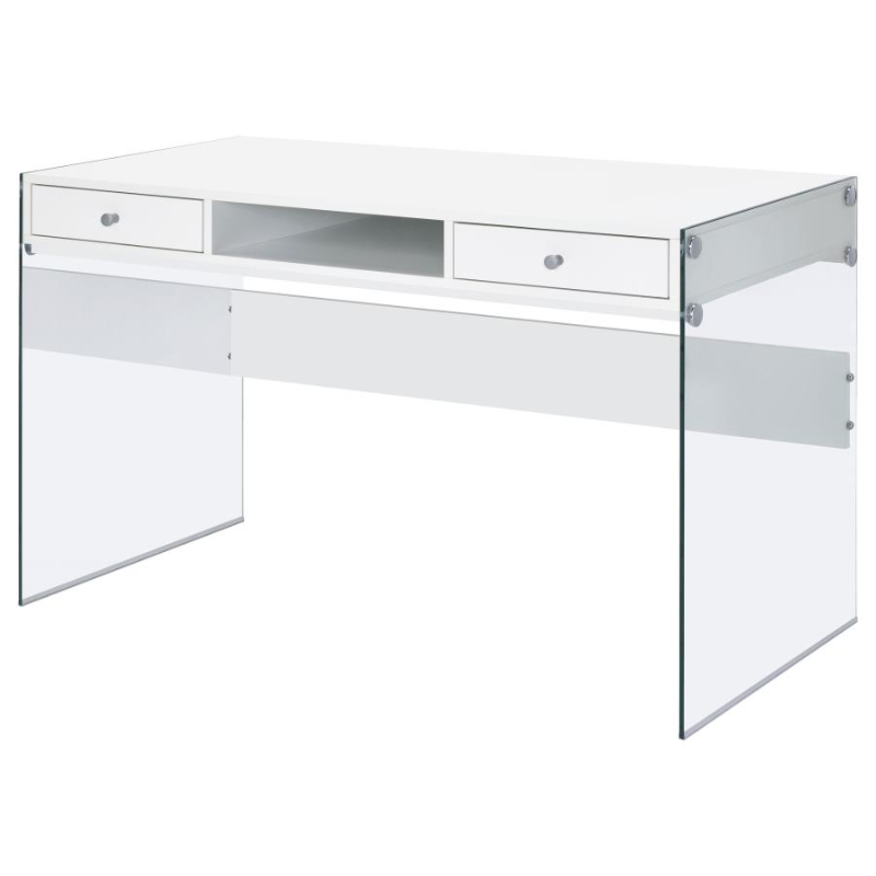 Dobrev 48-inch 2-Drawer Writing Desk White High Gloss – 800829