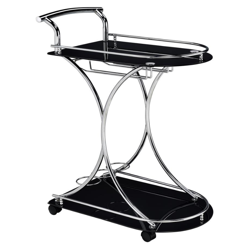 Elfman 2-Tier Glass Shelf Bar Cart – Black/Chrome 910001