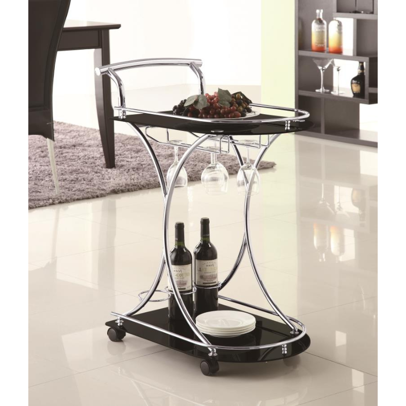 Elfman 2-Tier Glass Shelf Bar Cart – Black/Chrome 910001