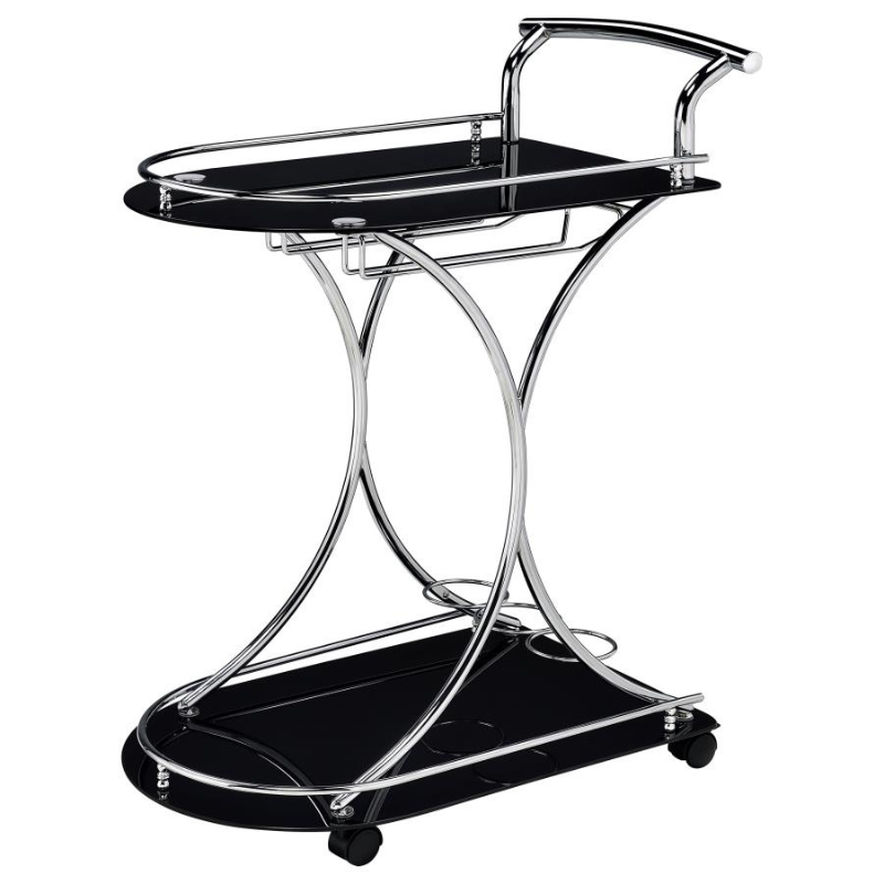 Elfman 2-Tier Glass Shelf Bar Cart – Black/Chrome 910001
