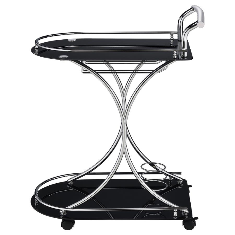 Elfman 2-Tier Glass Shelf Bar Cart – Black/Chrome 910001