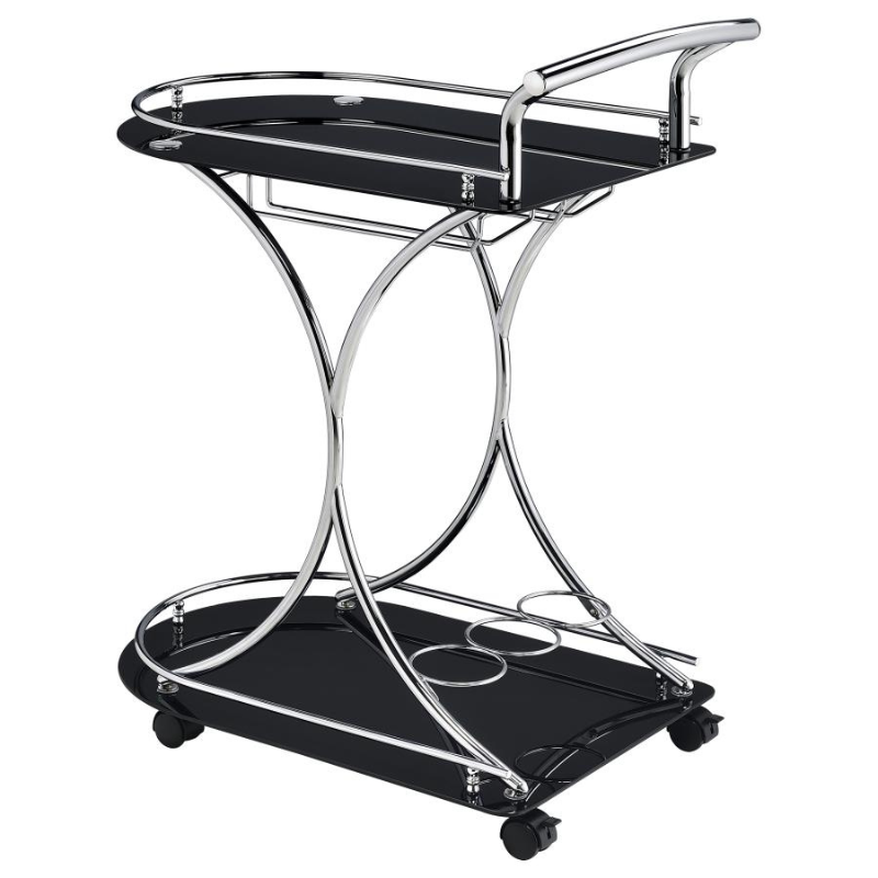 Elfman 2-Tier Glass Shelf Bar Cart – Black/Chrome 910001