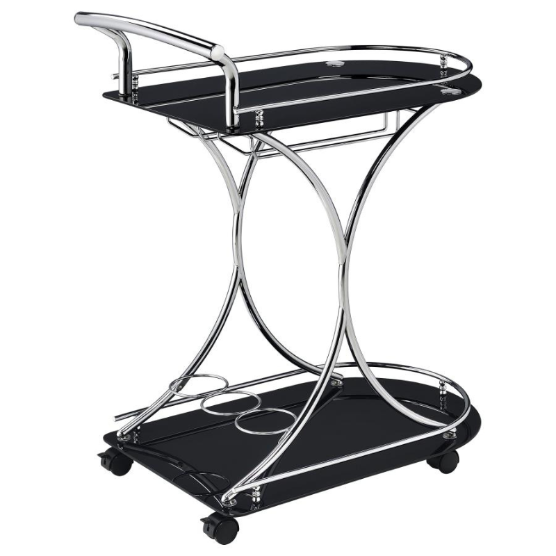 Elfman 2-Tier Glass Shelf Bar Cart – Black/Chrome 910001