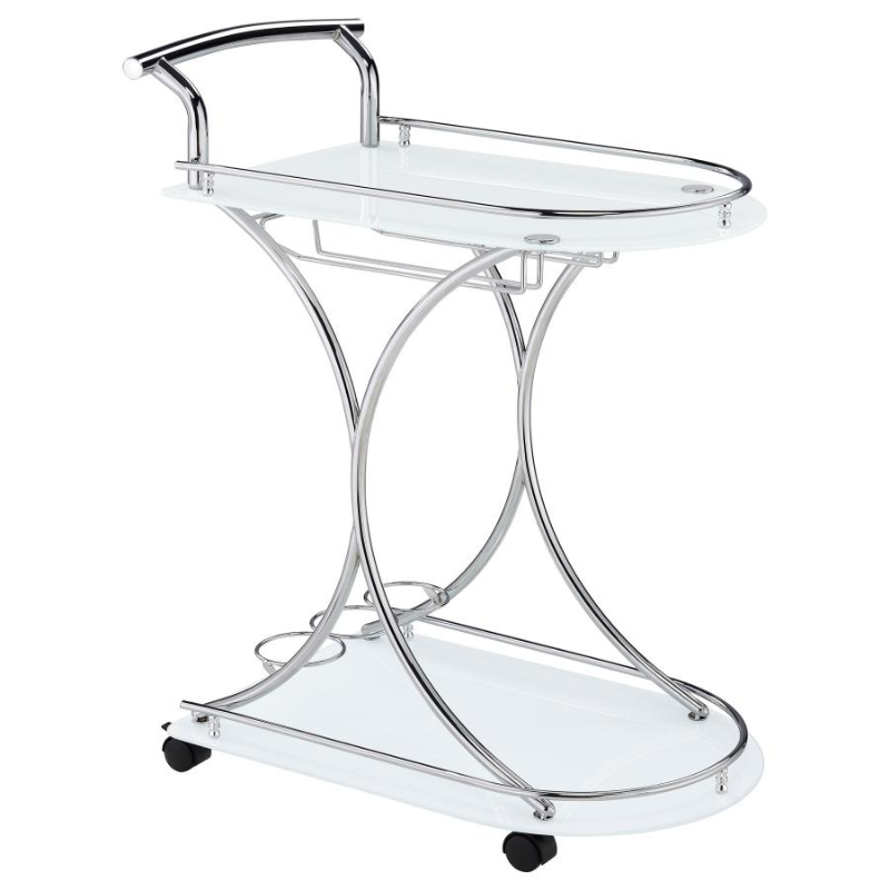 Elfman 2-Tier Glass Shelf Bar Cart – White/ Chrome 910002