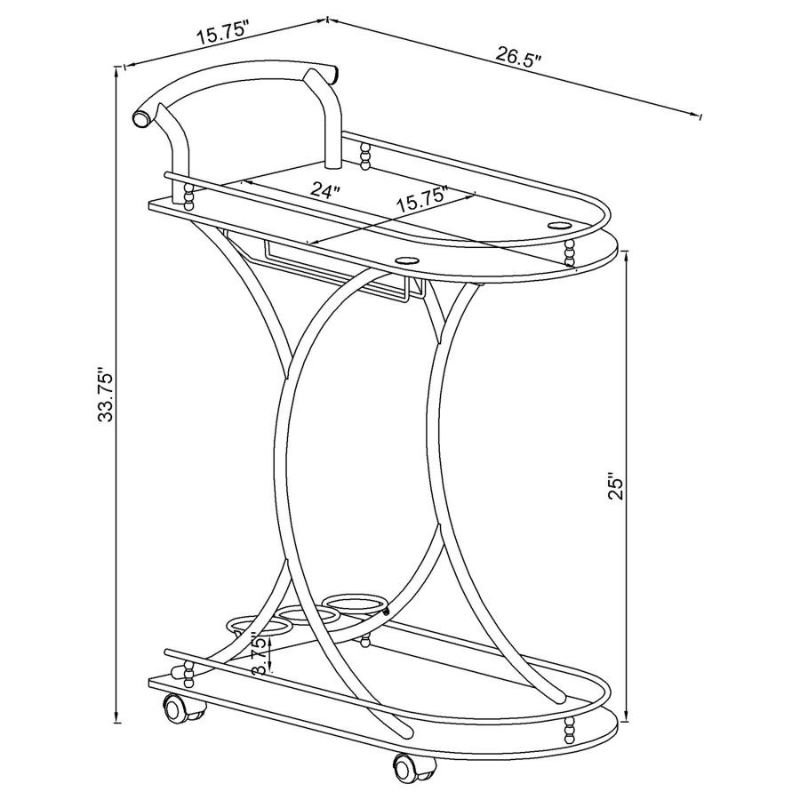 Elfman 2-Tier Glass Shelf Bar Cart – White/ Chrome 910002