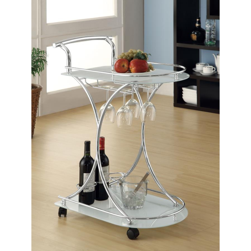 Elfman 2-Tier Glass Shelf Bar Cart – White/ Chrome 910002