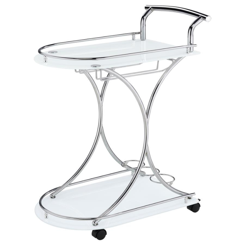 Elfman 2-Tier Glass Shelf Bar Cart – White/ Chrome 910002