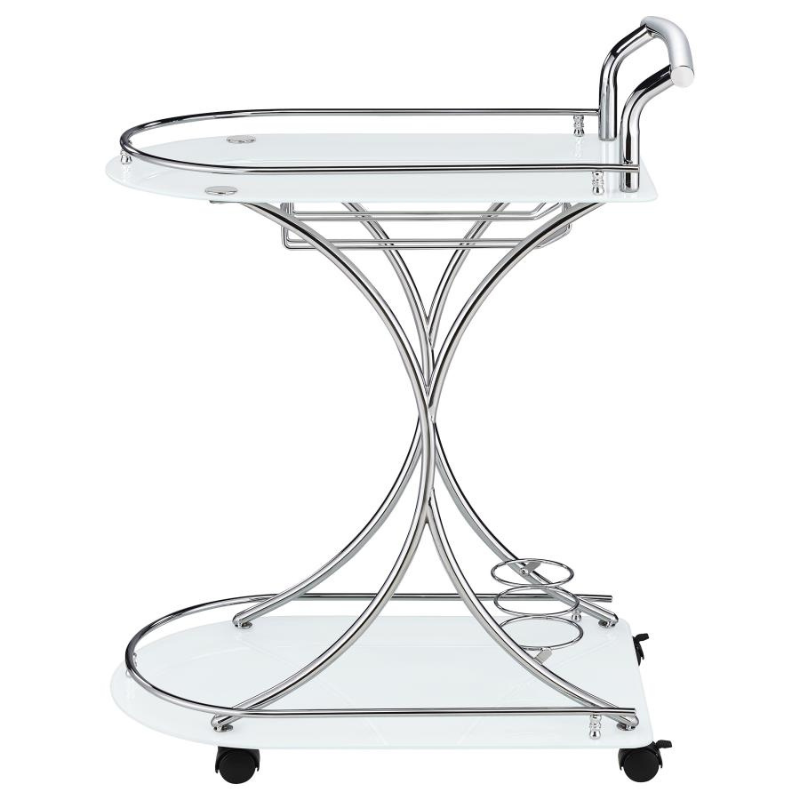 Elfman 2-Tier Glass Shelf Bar Cart – White/ Chrome 910002