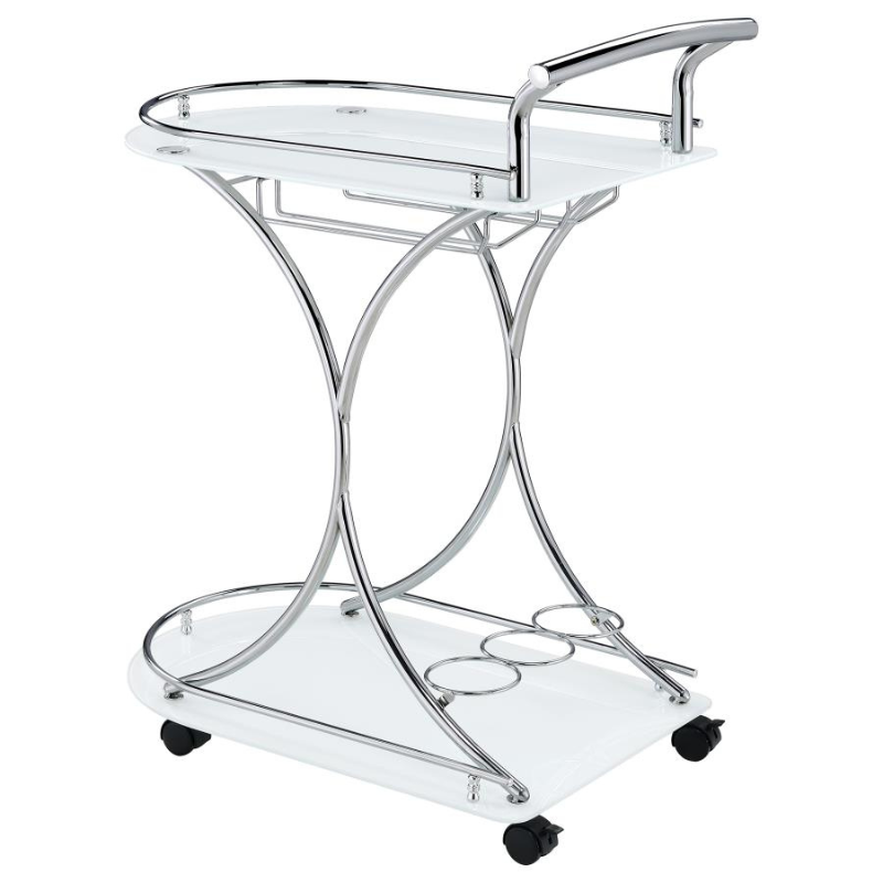 Elfman 2-Tier Glass Shelf Bar Cart – White/ Chrome 910002