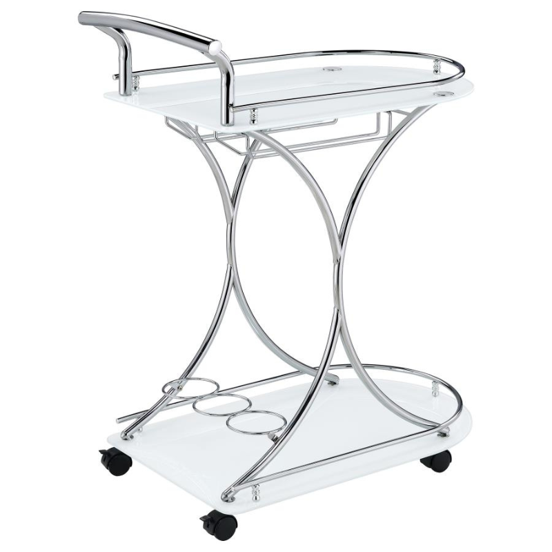Elfman 2-Tier Glass Shelf Bar Cart – White/ Chrome 910002