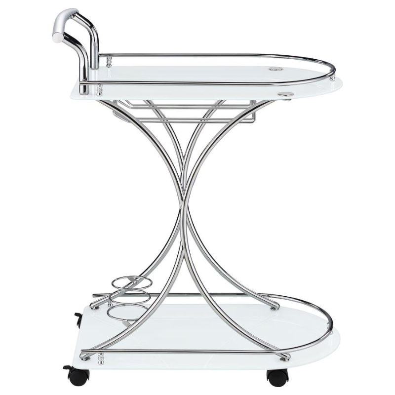 Elfman 2-Tier Glass Shelf Bar Cart – White/ Chrome 910002