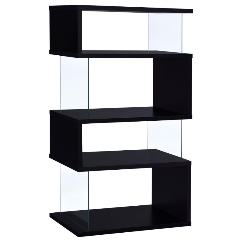 Emelle 63-inch 4-Shelf Glass Panel Bookshelf Black – 800340