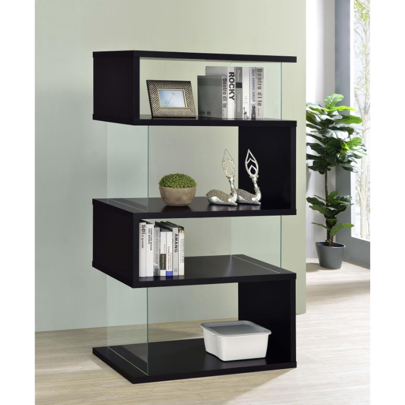 Emelle 63-inch 4-Shelf Glass Panel Bookshelf Black – 800340