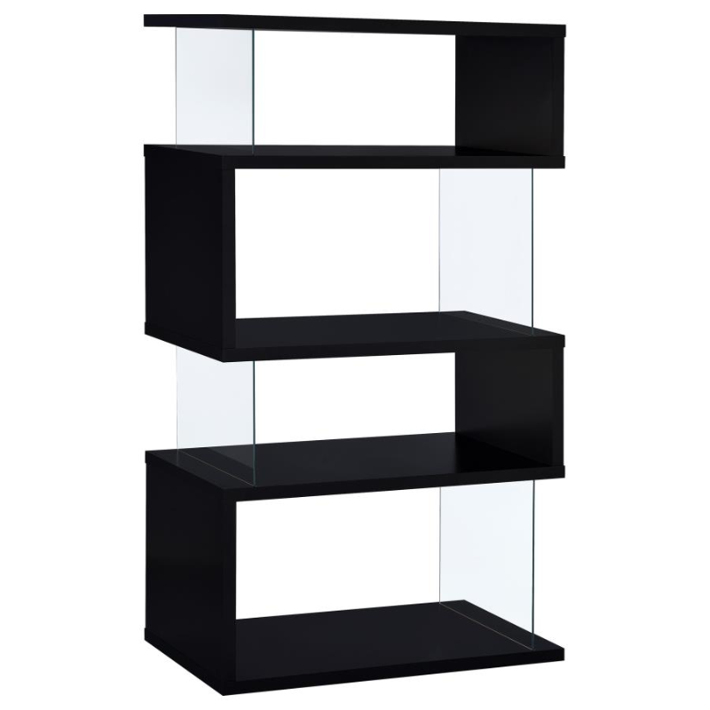 Emelle 63-inch 4-Shelf Glass Panel Bookshelf Black – 800340