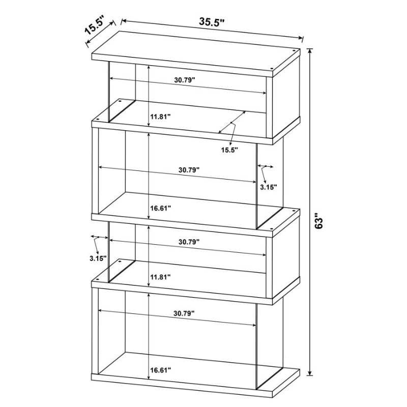 Emelle 63-inch 4-Shelf Glass Panel Bookshelf Black – 800340