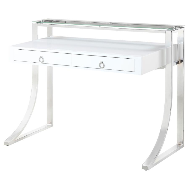 Gemma 48-inch 2-Drawer Writing Desk White High Gloss – 802141