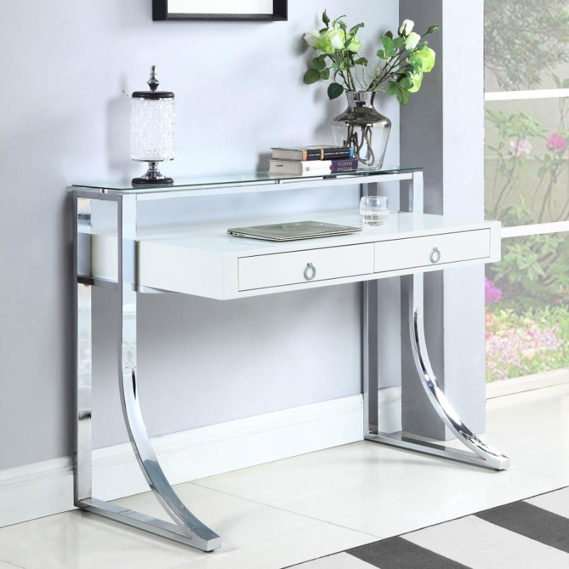 Gemma 48-inch 2-Drawer Writing Desk White High Gloss – 802141