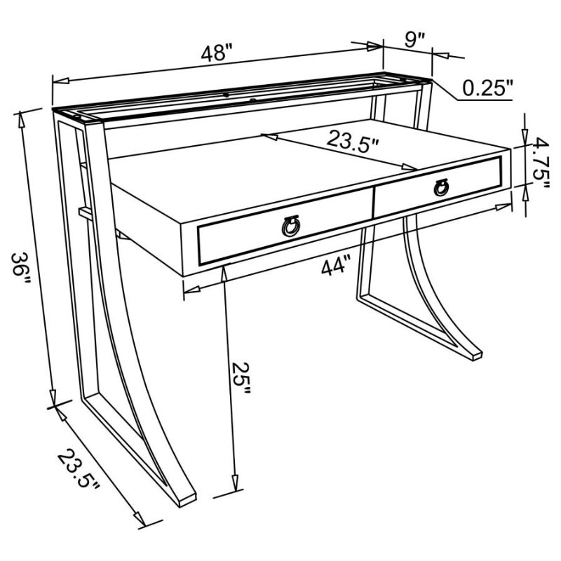 Gemma 48-inch 2-Drawer Writing Desk White High Gloss – 802141