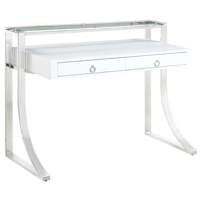 Gemma 48-inch 2-Drawer Writing Desk White High Gloss – 802141