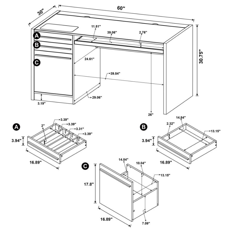 Halston 60-inch 3-drawer Office Computer Desk Cappuccino – 800982