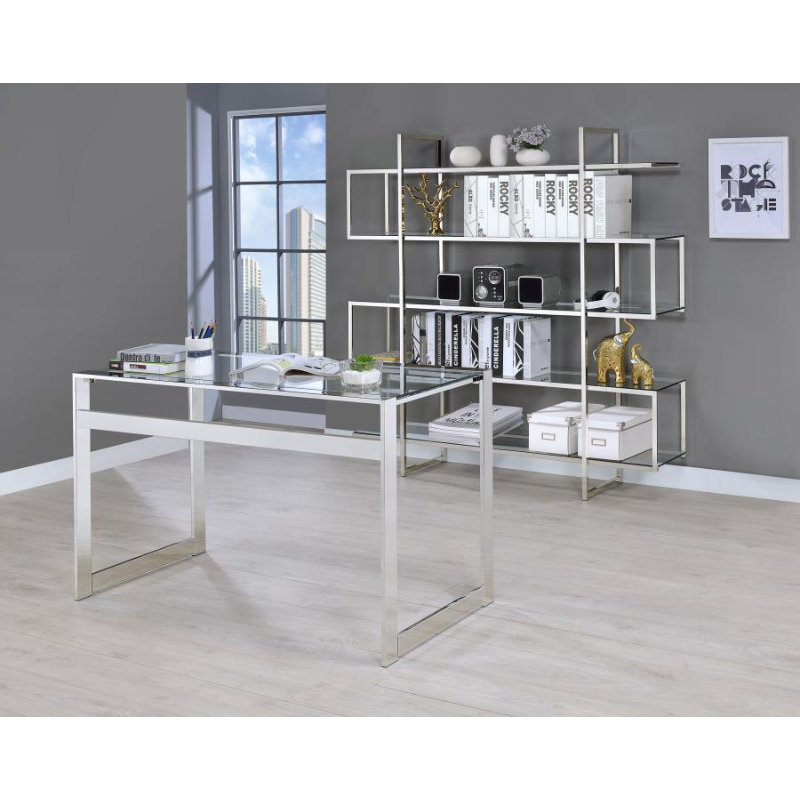 Hartford 47-inch Glass Top Writing Desk Chrome – 800746