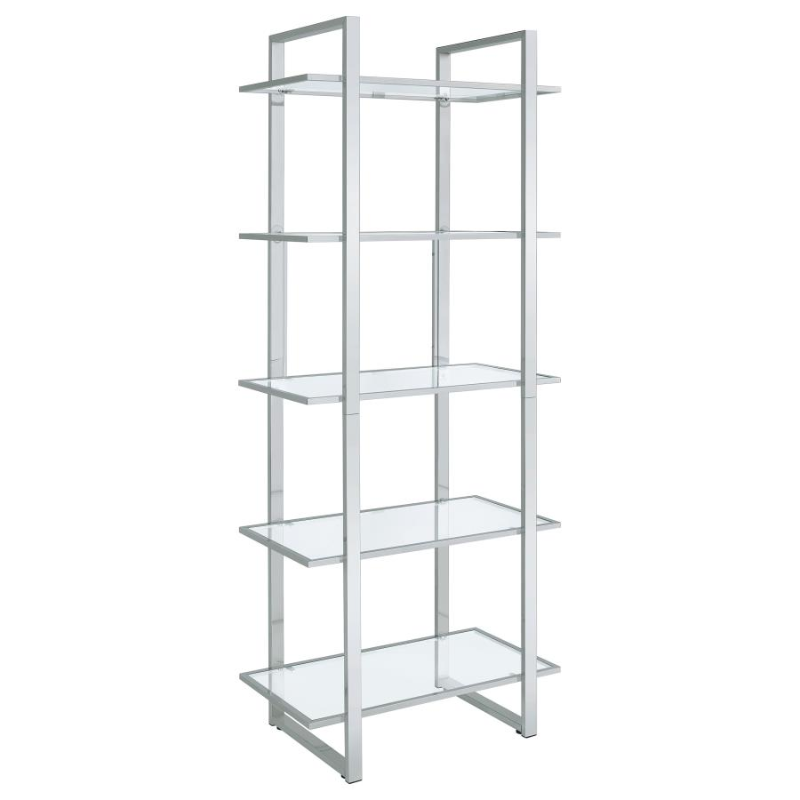 Hartford 79-inch 5-Shelf Glass Bookshelf Chrome – 805538