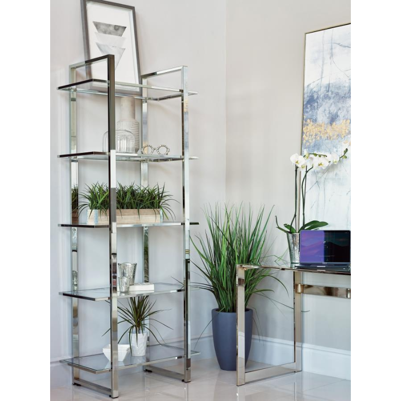 Hartford 79-inch 5-Shelf Glass Bookshelf Chrome – 805538