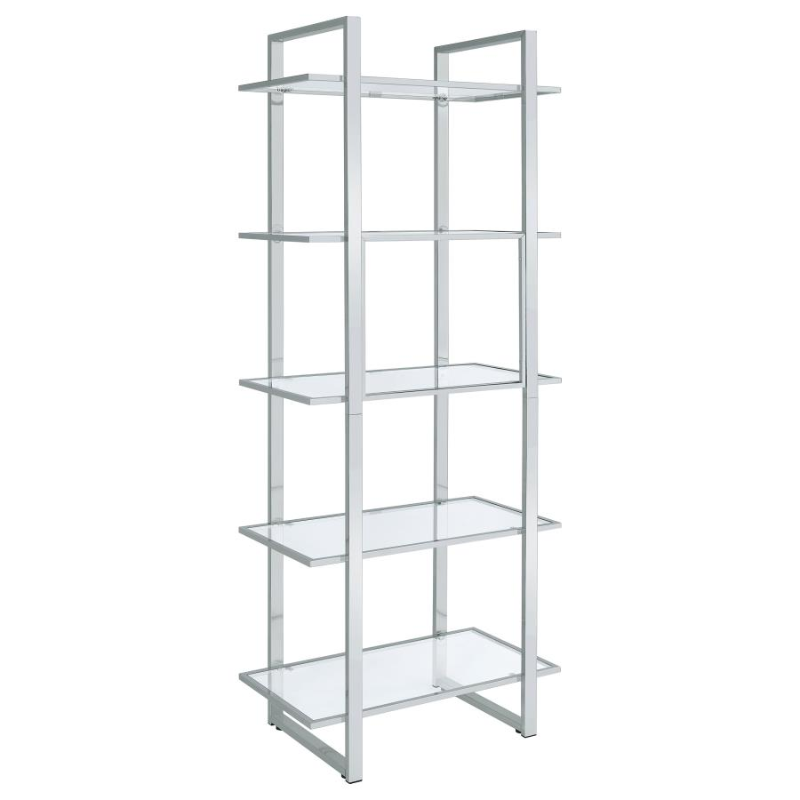 Hartford 79-inch 5-Shelf Glass Bookshelf Chrome – 805538