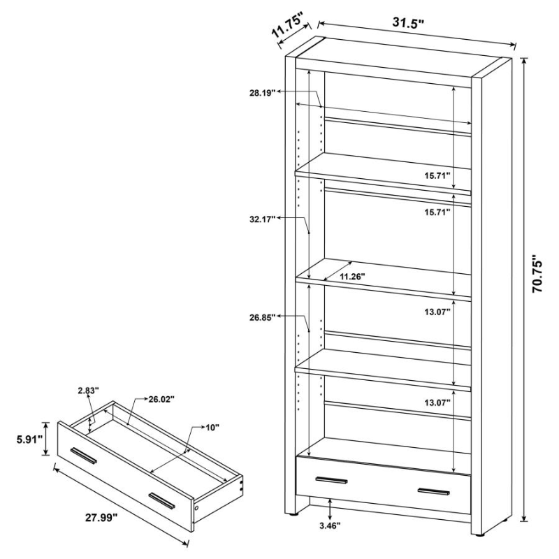 Skylar 71-inch 5-Shelf Bookcase with Drawer Cappuccino – 800905
