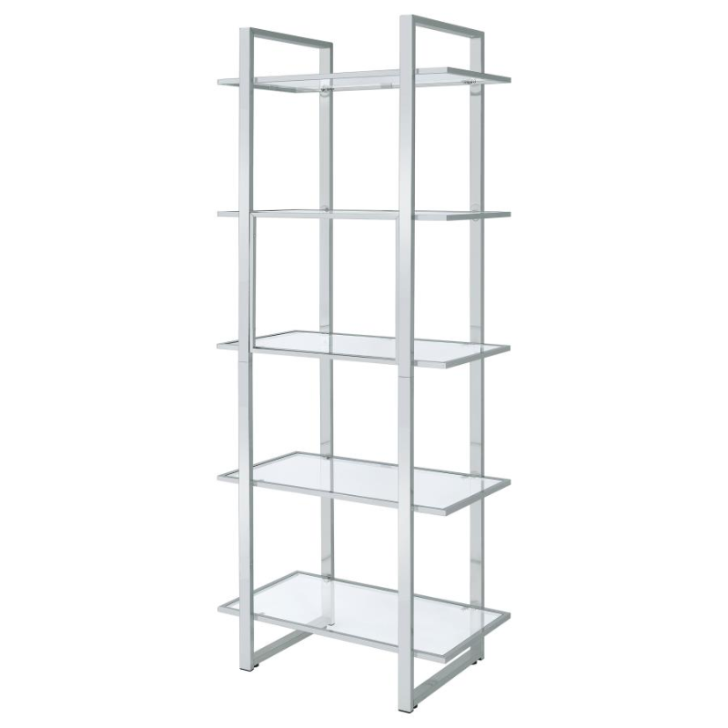 Hartford 79-inch 5-Shelf Glass Bookshelf Chrome – 805538