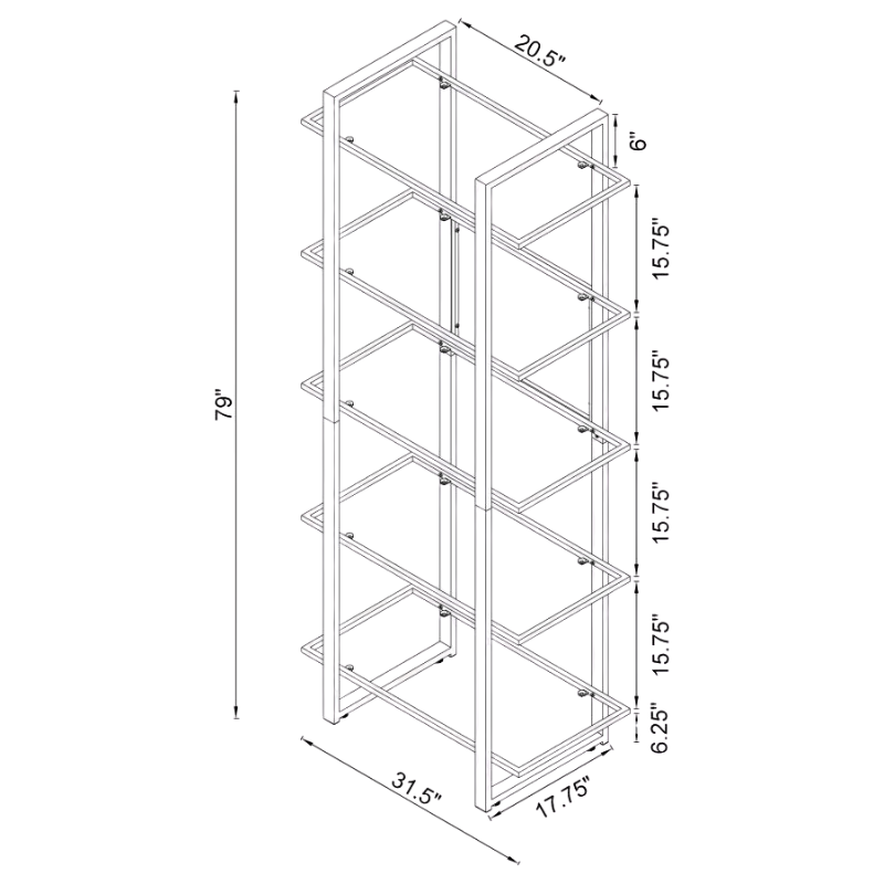 Hartford 79-inch 5-Shelf Glass Bookshelf Chrome – 805538