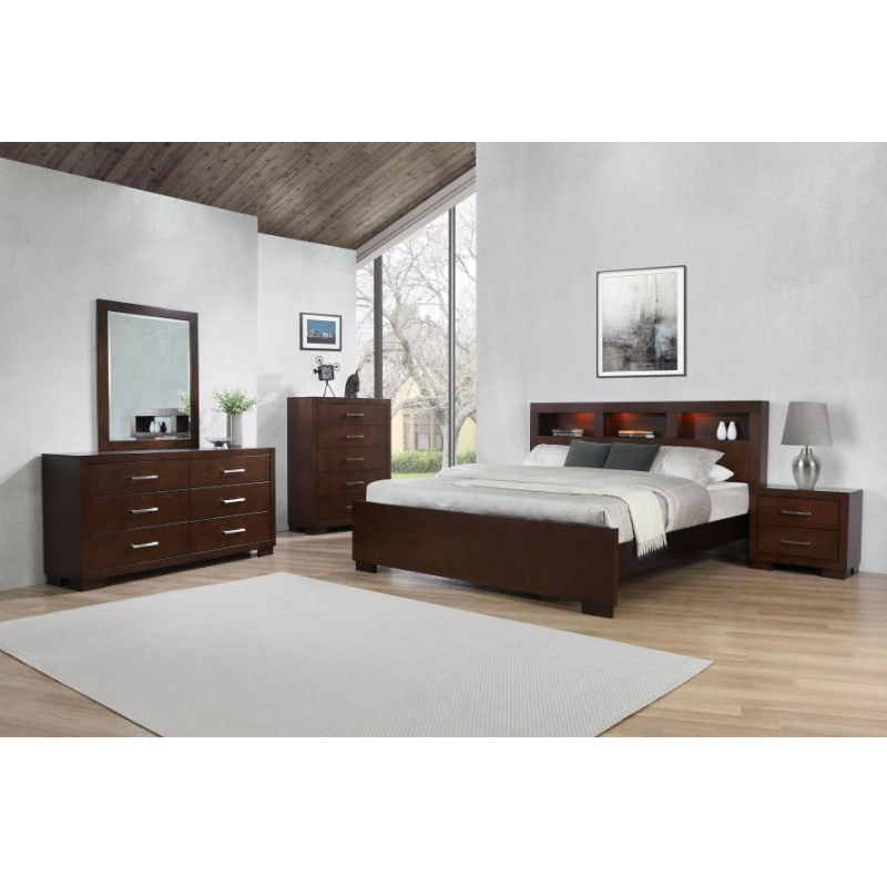 Jessica Cappuccino LED Bookcase Contemporary Bed - 200719Q