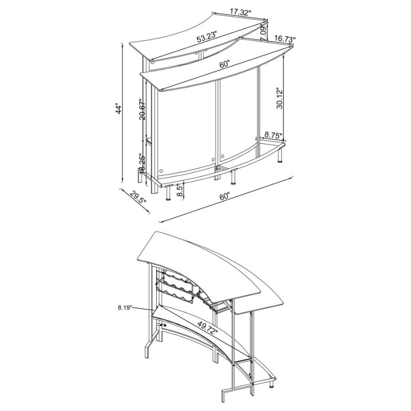 Keystone Curved Glass Top Home Bar Wine Cabinet Black – 100139