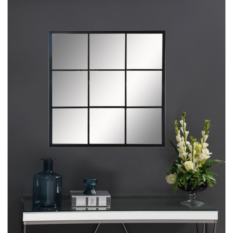 Quetzal 35x35 Inch Square Window Pane Wall Mirror Black - 962894