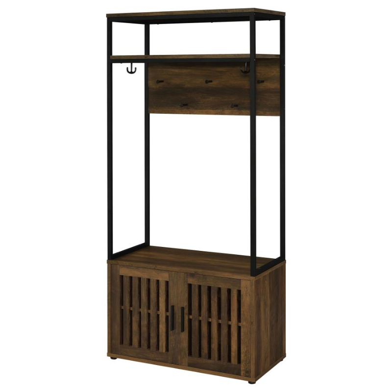 Quincy 2-Door Coat Rack Hall Tree Storage Bench Dark Pine - 980006