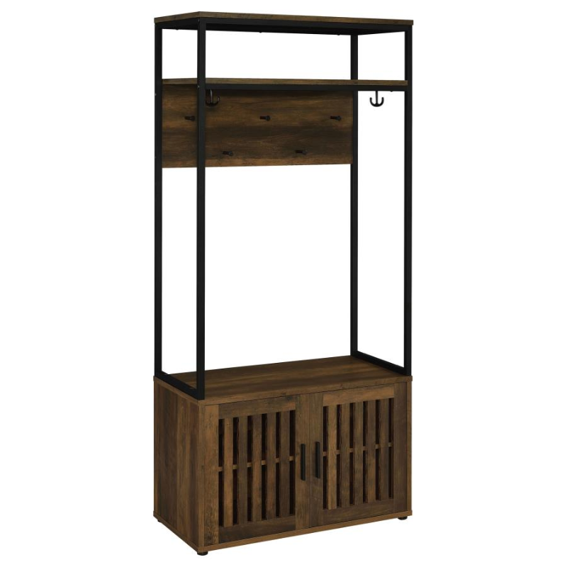 Quincy 2-Door Coat Rack Hall Tree Storage Bench Dark Pine - 980006