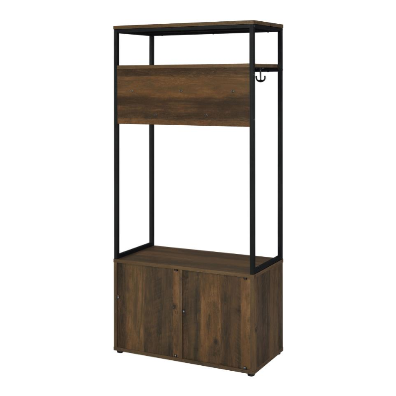 Quincy 2-Door Coat Rack Hall Tree Storage Bench Dark Pine - 980006