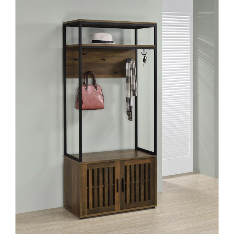 Quincy 2-Door Coat Rack Hall Tree Storage Bench Dark Pine - 980006