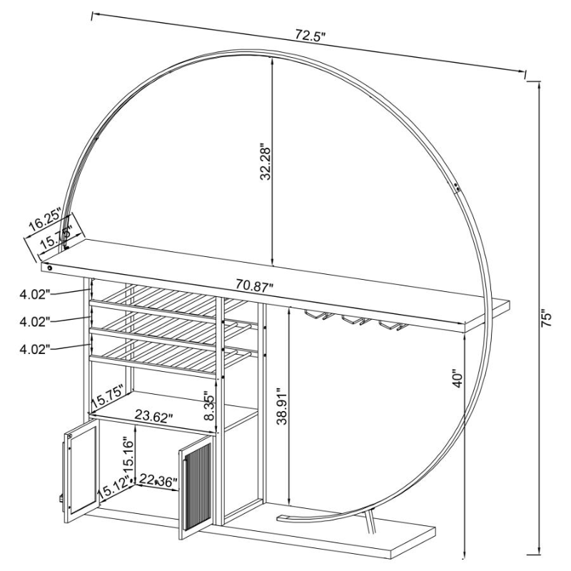 Risley 2-door Circular LED Wine Cabinet Dark Charcoal – 182799