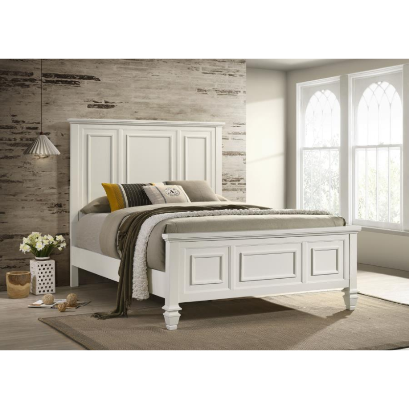 Sandy Beach Wood Queen Panel Bed Cream White 201301Q