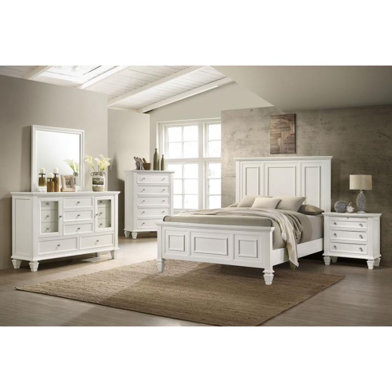 Sandy Beach Wood Queen Panel Bed Cream White 201301Q