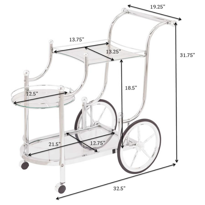 Sarandon 3-Tier Glass Shelf Metal Bar Cart Chrome - 910076