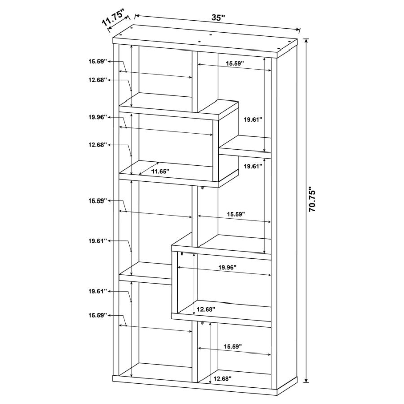 Theo 71-inch 6-Shelf Bookcase – White 800136