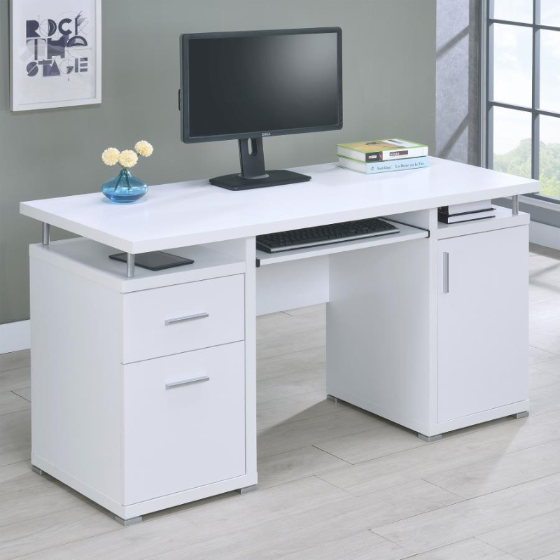 Tracy 55-Inch 2-Drawer Office Computer Desk White 800108