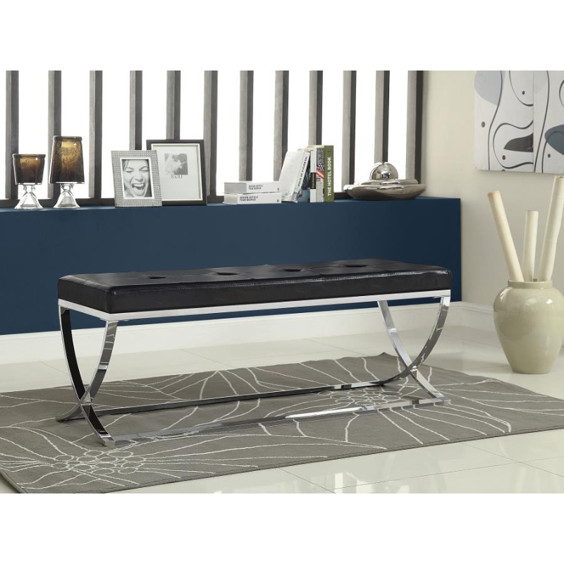 Walton Leatherette Tufted Accent Bench Black - 501156