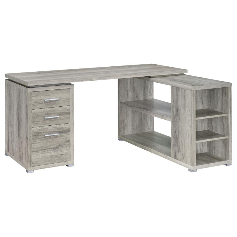 Yvette 60-Inch 3-Drawer L-Shape Computer Desk Grey Driftwood 801516